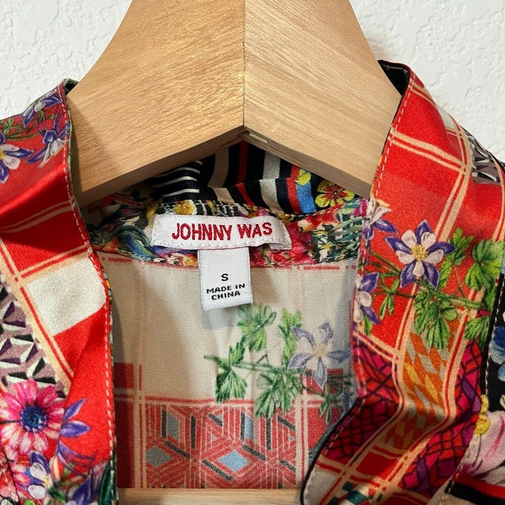 Johnny Was Silk Patchwork Floral Button Down Tuni… - image 4